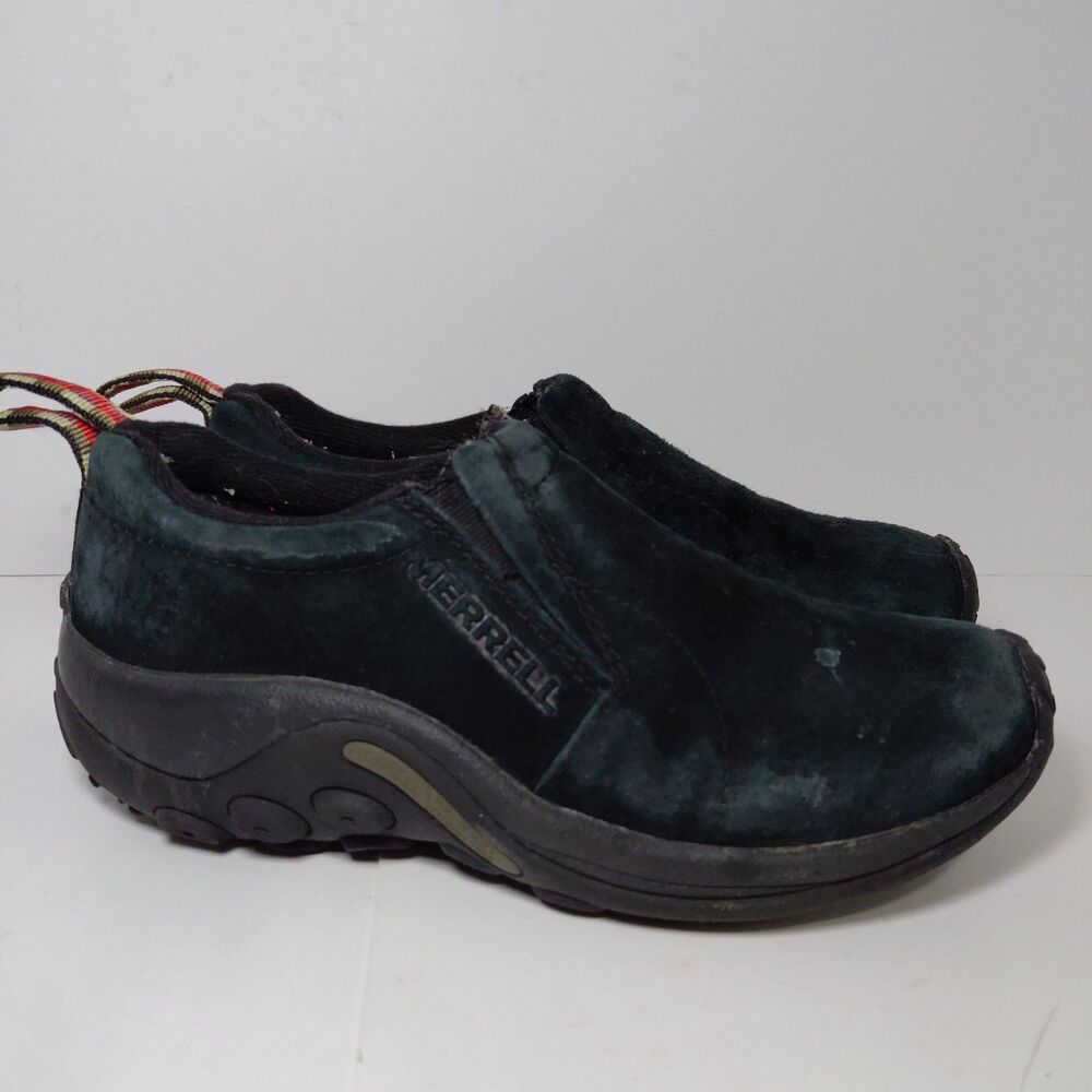 Merrell Women’s Jungle Moc Casual Slip On Shoes Size 7 Black Suede No Insoles